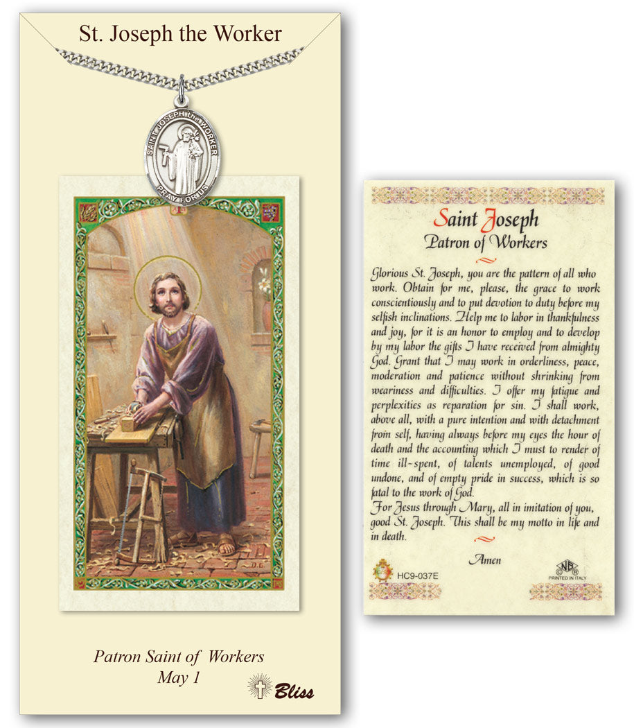 Bliss St Joseph the Worker Medal and Prayer Holy Card Gift Set