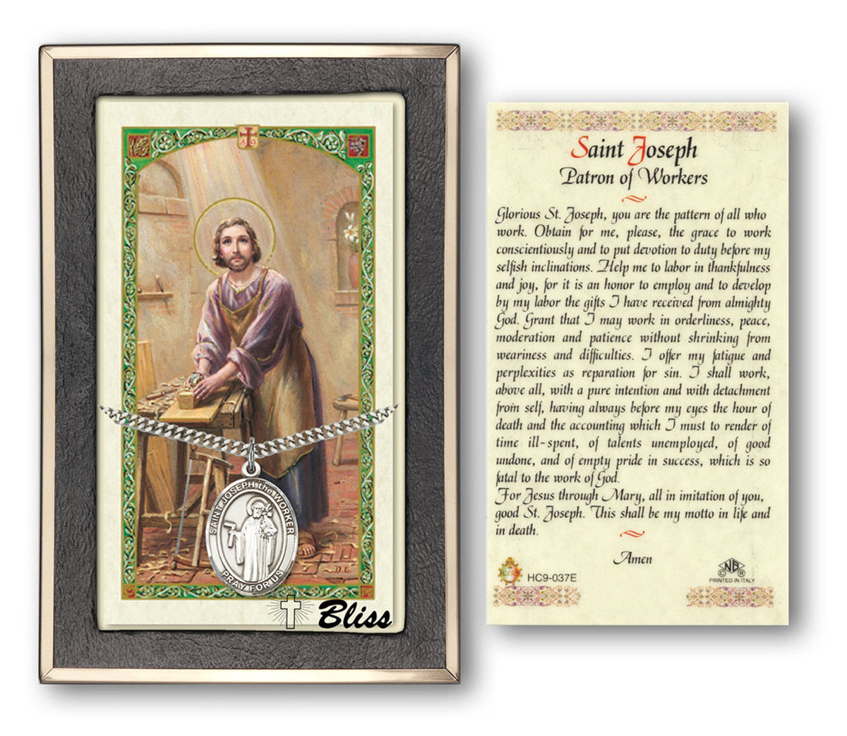 Bliss St Joseph the Worker Medal and Prayer Holy Card Gift Set