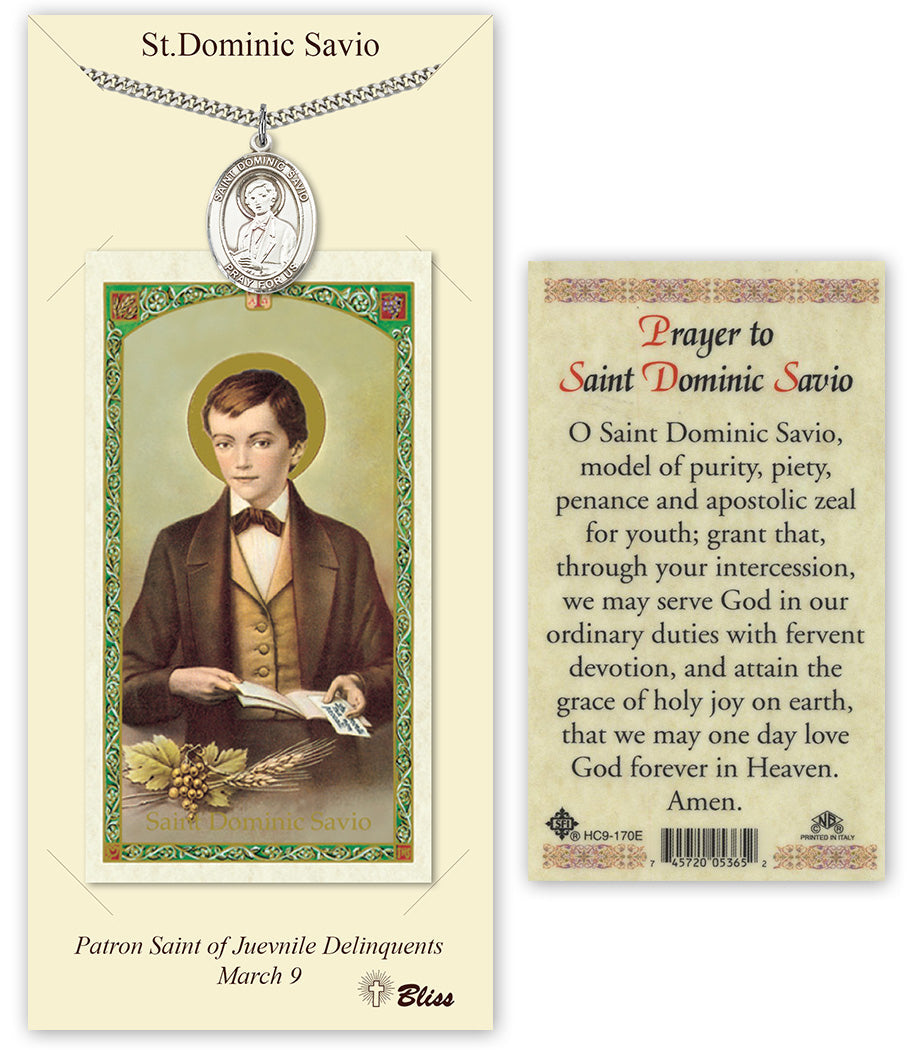 Bliss St Dominic Savio Medal and Prayer Holy Card Gift Set