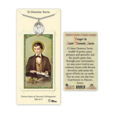 Saint Dominic Savio Pewter Medal with a Holy Prayer Card Gift Set, 1-inch, Bliss Manufacturing