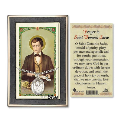 Saint Dominic Savio Sterling Silver Medal with a Holy Prayer Card Gift Set, 1-inch, Bliss Manufacturing