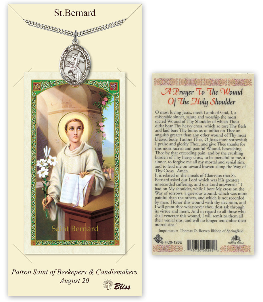 Bliss St Bernard of Clairvaux Medal and Prayer Holy Card Gift Set