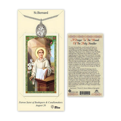 Saint Bernard of Clairvaux Pewter Medal with a Holy Prayer Card Gift Set, 1-inch, Bliss Manufacturing