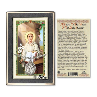 Saint Bernard of Clairvaux Sterling Silver Medal with a Holy Prayer Card Gift Set, 1-inch, Bliss Manufacturing