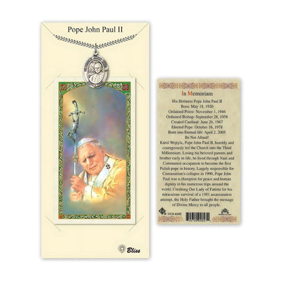 St. John Paul II Pewter 1-inch Medal with a Prayer Holy Card Gift Set, Bliss Manufacturing