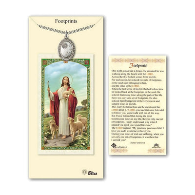 Footprints Pewter 1-inch Medal with a Prayer Holy Card Gift Set, Bliss Manufacturing