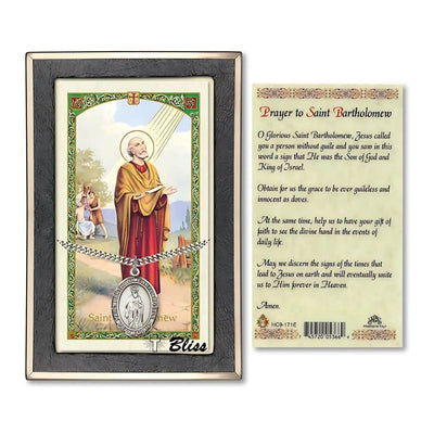 Saint Bartholomew Sterling Silver Medal with a Holy Prayer Card Gift Set, 1-inch, Bliss Manufacturing