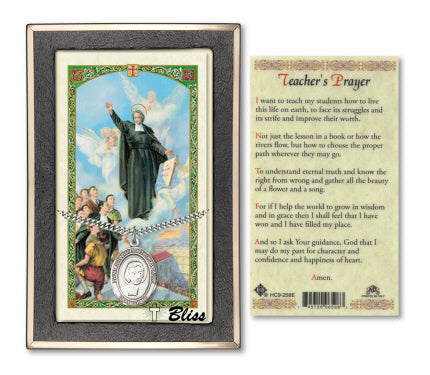 Bliss St John Baptist de la Salle Medal and Teacher Prayer Holy Card Gift Set