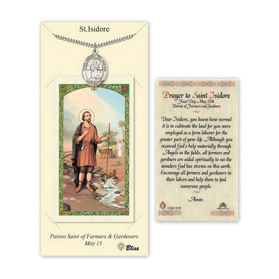 St. Isidore the Farmer Pewter 1-inch Medal with a Prayer Holy Card Gift Set, Bliss Manufacturing