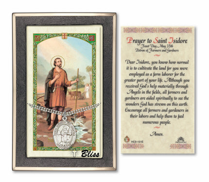 Bliss St Isidore the Farmer Medal and Prayer Holy Card Gift Set