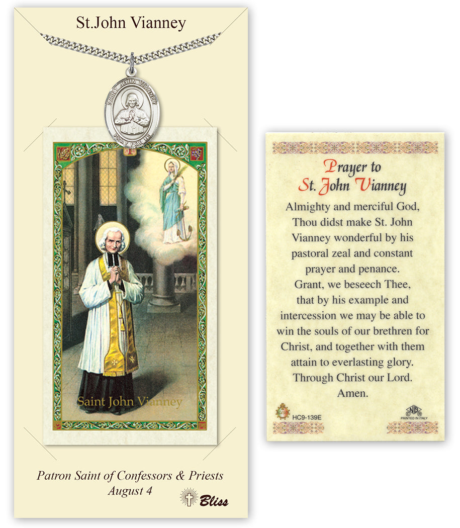 Bliss St John Vianney Medal and Prayer Holy Card Gift Set