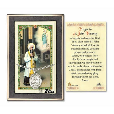 St. John Vianney Sterling Silver 1-inch Medal with a Prayer Holy Card Gift Set, Bliss Manufacturing