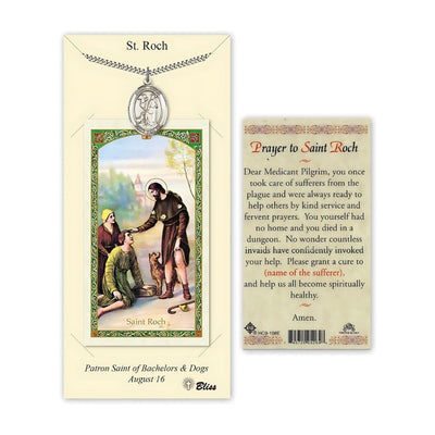 St. Roch Pewter 1-inch Medal with a Prayer Holy Card Gift Set, Bliss Manufacturing