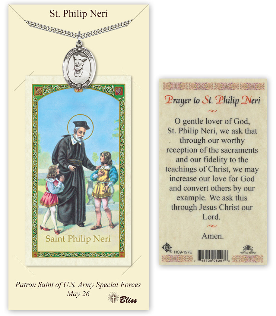 Bliss St Philip Neri Medal and Prayer Holy Card Gift Set