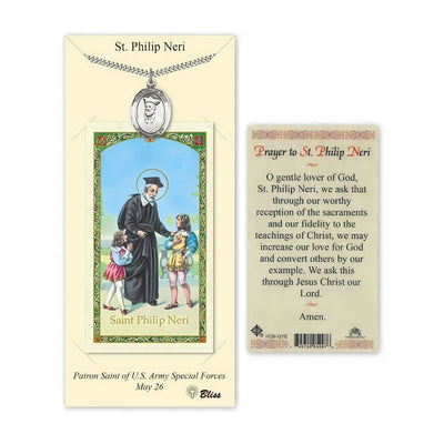 St. Philip Neri Pewter 1-inch Medal with a Prayer Holy Card Gift Set, Bliss Manufacturing