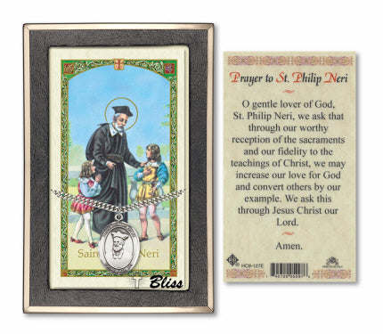 Bliss St Philip Neri Medal and Prayer Holy Card Gift Set