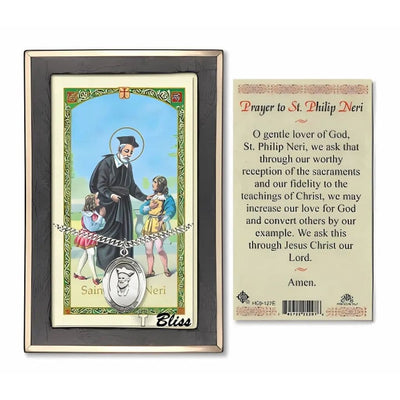 St. Philip Neri Sterling Silver 1-inch Medal with a Prayer Holy Card Gift Set, Bliss Manufacturing