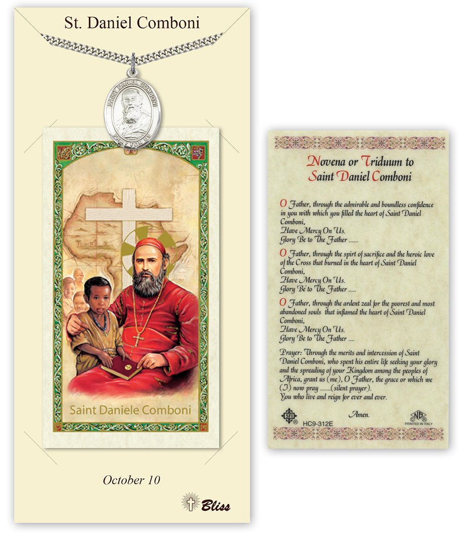 Bliss St Daniel Comboni Medal and Prayer Holy Card Gift Set