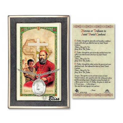 Saint Daniel Comboni Sterling Silver Medal with a Holy Prayer Card Gift Set, 1-inch, Bliss Manufacturing