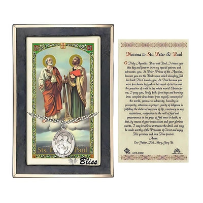 St. Peter & St. Paul Catholic Medal & Prayer Card Gift Set in Sterling Silver, Bliss Manufacturing