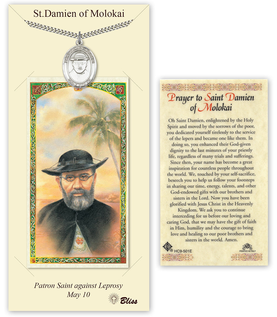 Bliss St Damien of Molokai Medal and Prayer Holy Card Gift Set