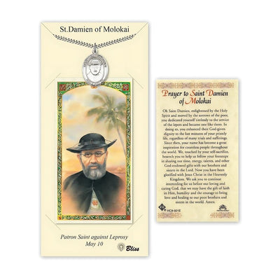 Saint Damien of Molokai Pewter Medal with a Holy Prayer Card Gift Set, 1-inch, Bliss Manufacturing
