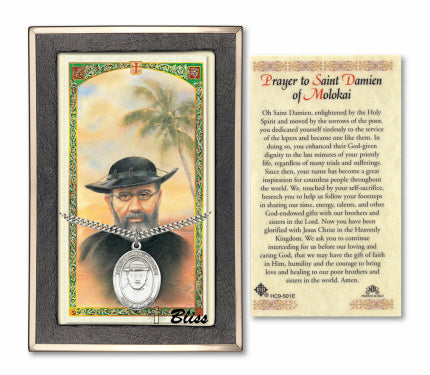 Bliss St Damien of Molokai Medal and Prayer Holy Card Gift Set