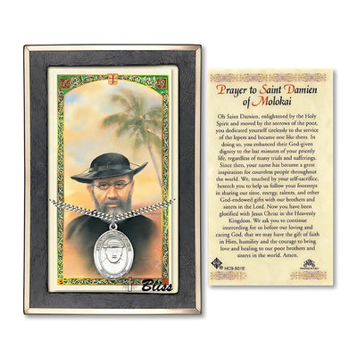 Saint Damien of Molokai Sterling Silver Medal with a Holy Prayer Card Gift Set, 1-inch, Bliss Manufacturing