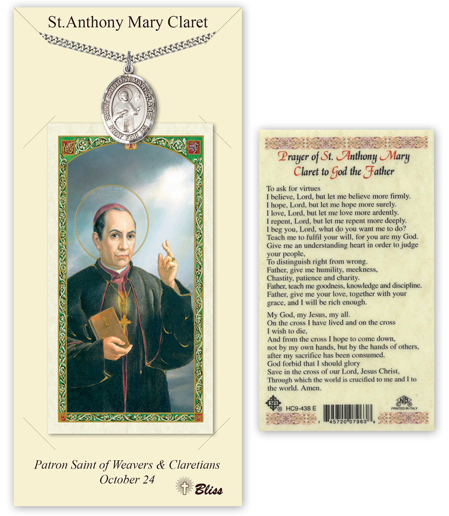 Bliss St Anthony Mary Claret Medal and Prayer Holy Card Gift Set