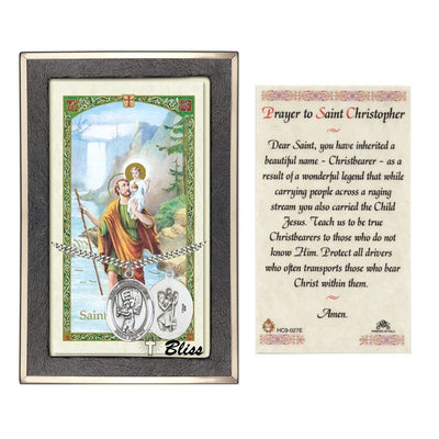 Saint Christopher Baseball Sterling Silver Medal with a Prayer Holy Card Gift Set, 1-inch, Bliss Manufacturing