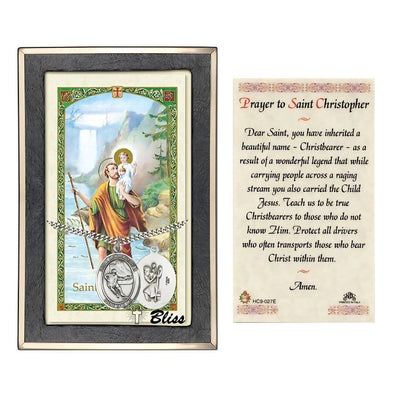 Saint Christopher Ice Hockey Sterling Silver Medal with a Prayer Holy Card Gift Set, 1-inch, Bliss Manufacturing