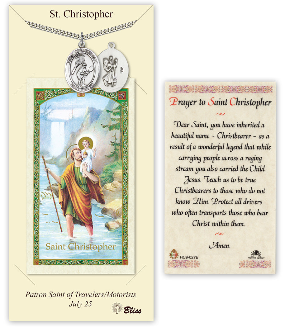 Bliss St Christopher Tennis Medal and Prayer Holy Card Gift Set