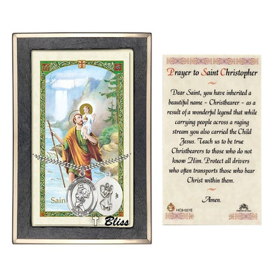Saint Christopher Softball Sterling Silver Medal with a Prayer Holy Card Gift Set, 1-inch, Bliss Manufacturing