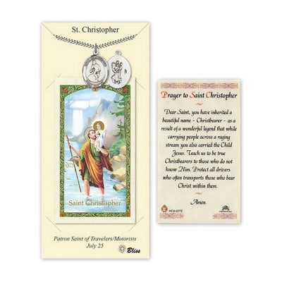 Saint Christopher Wrestling Pewter Medal with a Prayer Holy Card Gift Set, 1-inch, Bliss Manufacturing