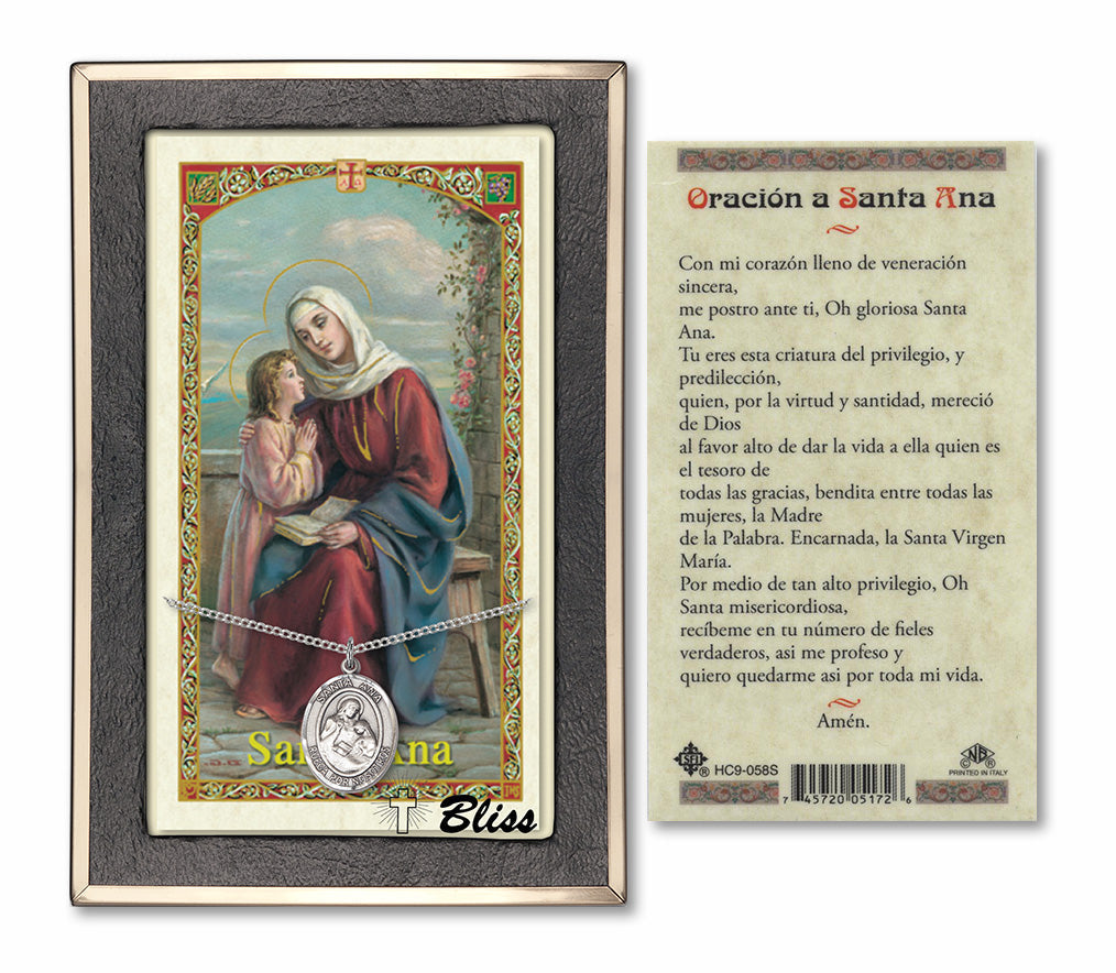 Bliss Spanish Santa Ana Medal and Prayer Holy Card Gift Set