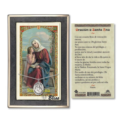 Santa Ana Sterling Silver Medal 3/4-inch and Prayer Holy Card Gift Set, Bliss Manufacturing