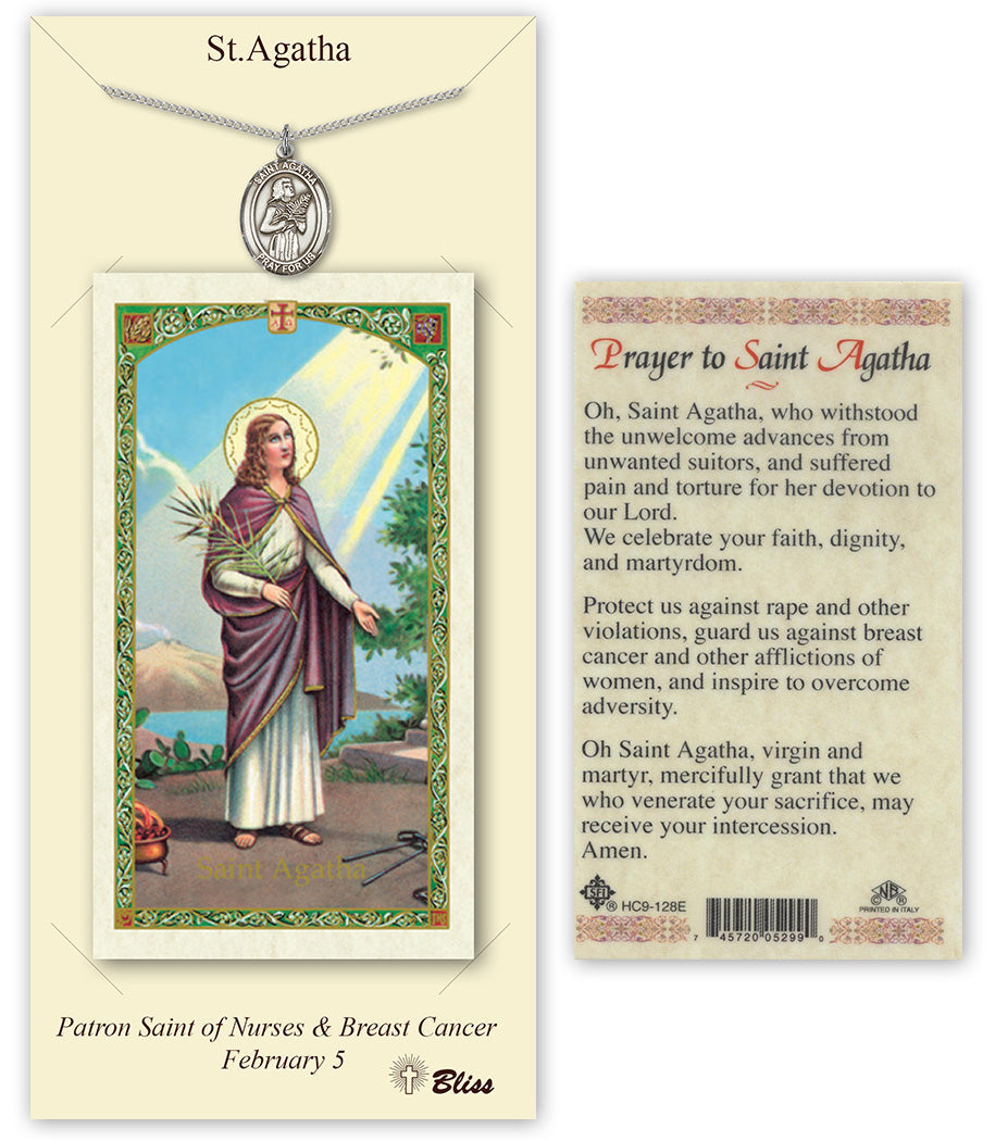 Bliss St Agatha Medal and Prayer Holy Card Gift Set