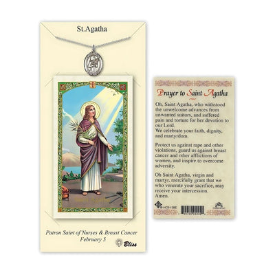 St. Agatha Pewter Medal 3/4-inch and Prayer Holy Card Gift Set, Bliss Manufacturing
