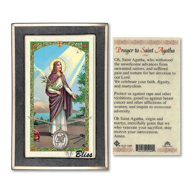 St. Agatha Sterling Silver Medal 3/4-inch and Prayer Holy Card Gift Set, Bliss Manufacturing