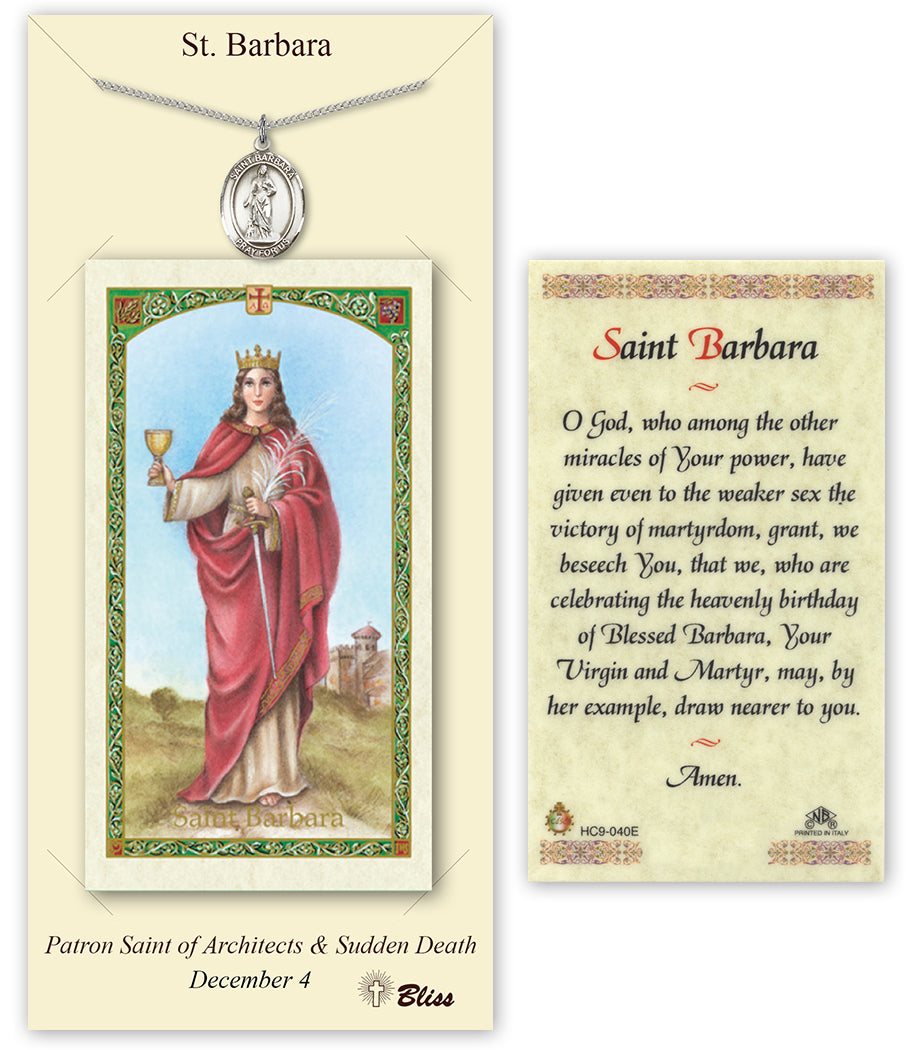 Bliss St Barbara Medal and Prayer Holy Card Gift Set