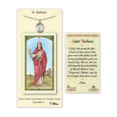 St Barbara Pewter Medal 3/4-inch and Prayer Holy Card Gift Set, Bliss Manufacturing