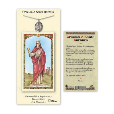 Santa Barbara Pewter Medal 3/4-inch and Prayer Holy Card Gift Set, Bliss Manufacturing