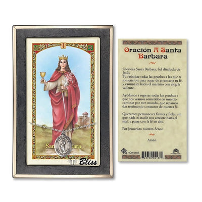 Santa Barbara Sterling Silver Medal 3/4-inch and Prayer Holy Card Gift Set, Bliss Manufacturing
