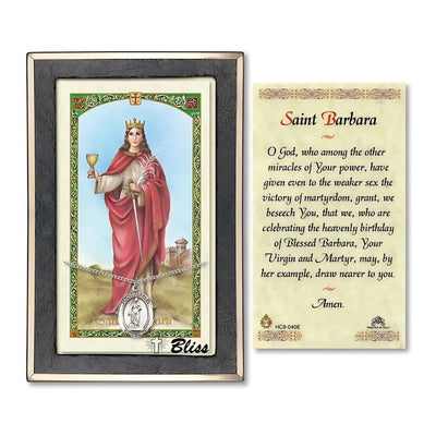 St Barbara Sterling Silver Medal 3/4-inch and Prayer Holy Card Gift Set, Bliss Manufacturing