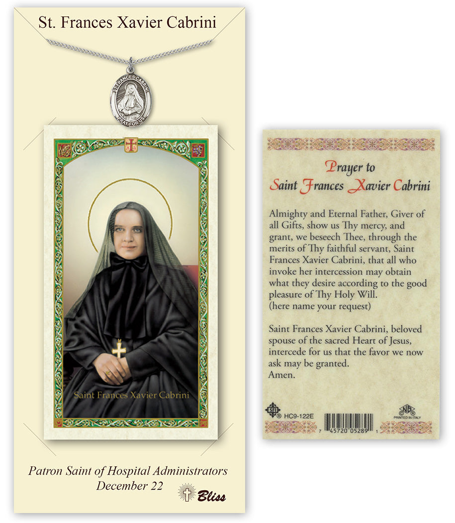 Bliss St Frances Cabrini Medal and Prayer Holy Card Gift Set