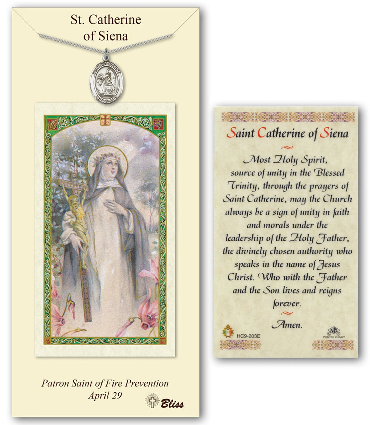 Bliss St Catherine of Siena Medal and Prayer Holy Card Gift Set