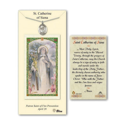 St Catherine of Siena Pewter Medal 3/4-inch and Prayer Holy Card Gift Set, Bliss Manufacturing