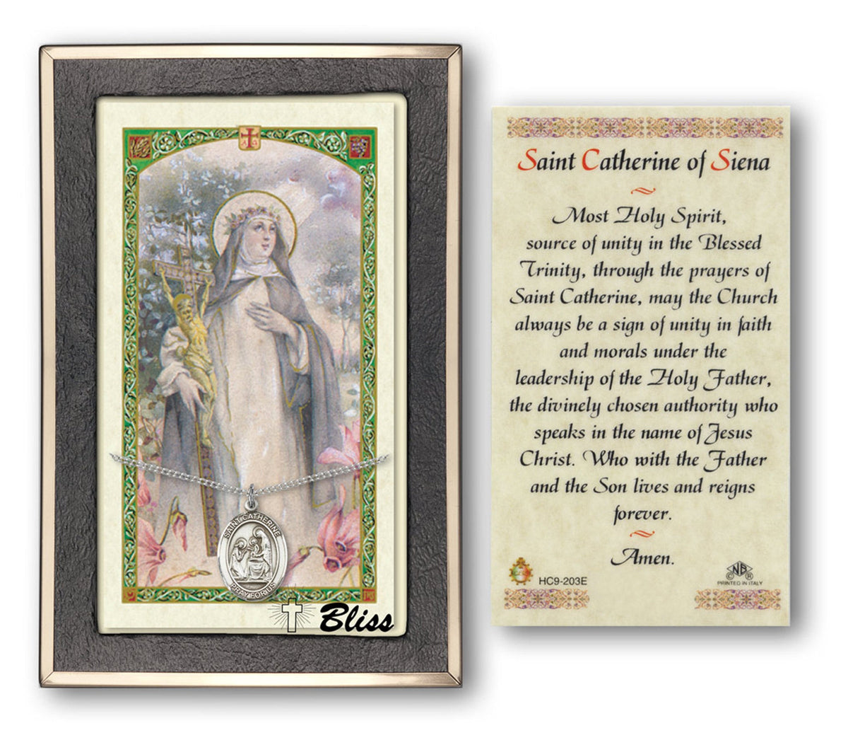 Bliss St Catherine of Siena Medal and Prayer Holy Card Gift Set