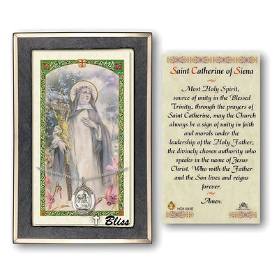 St Catherine of Siena Sterling Silver Medal 3/4-inch and Prayer Holy Card Gift Set, Bliss Manufacturing