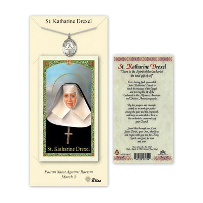 St Katharine Drexel Pewter Medal 3/4-inch and Prayer Holy Card Gift Set, Bliss Manufacturing